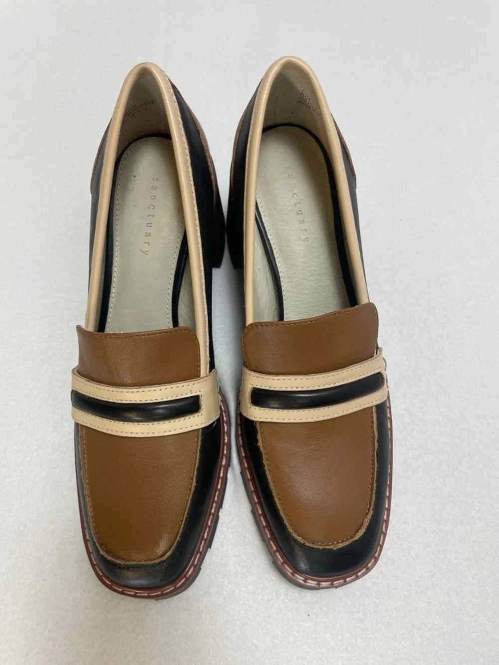 Sanctuary Parker Leather Block Heel Slip On Color Block Loafers